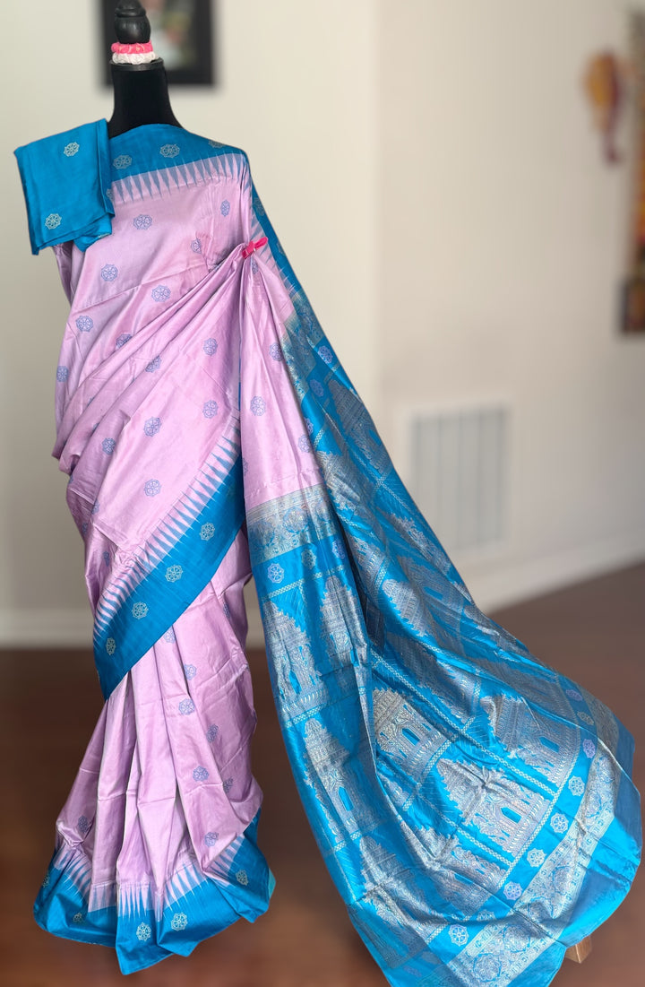 Pale Lavender handoven konark chakra Bomkai Pure silk saree