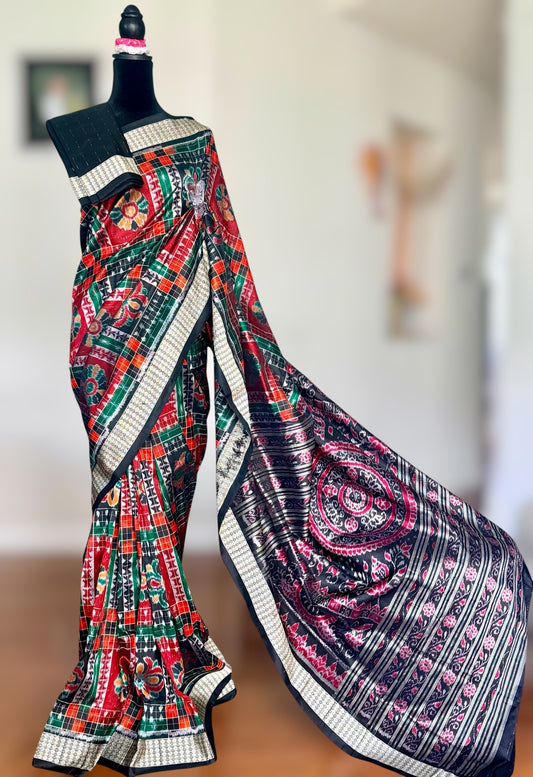 Handwoven Utkal Laxmi Sambalpuri ikat pure silk saree, orange pasapali in body|Odisha Weaves