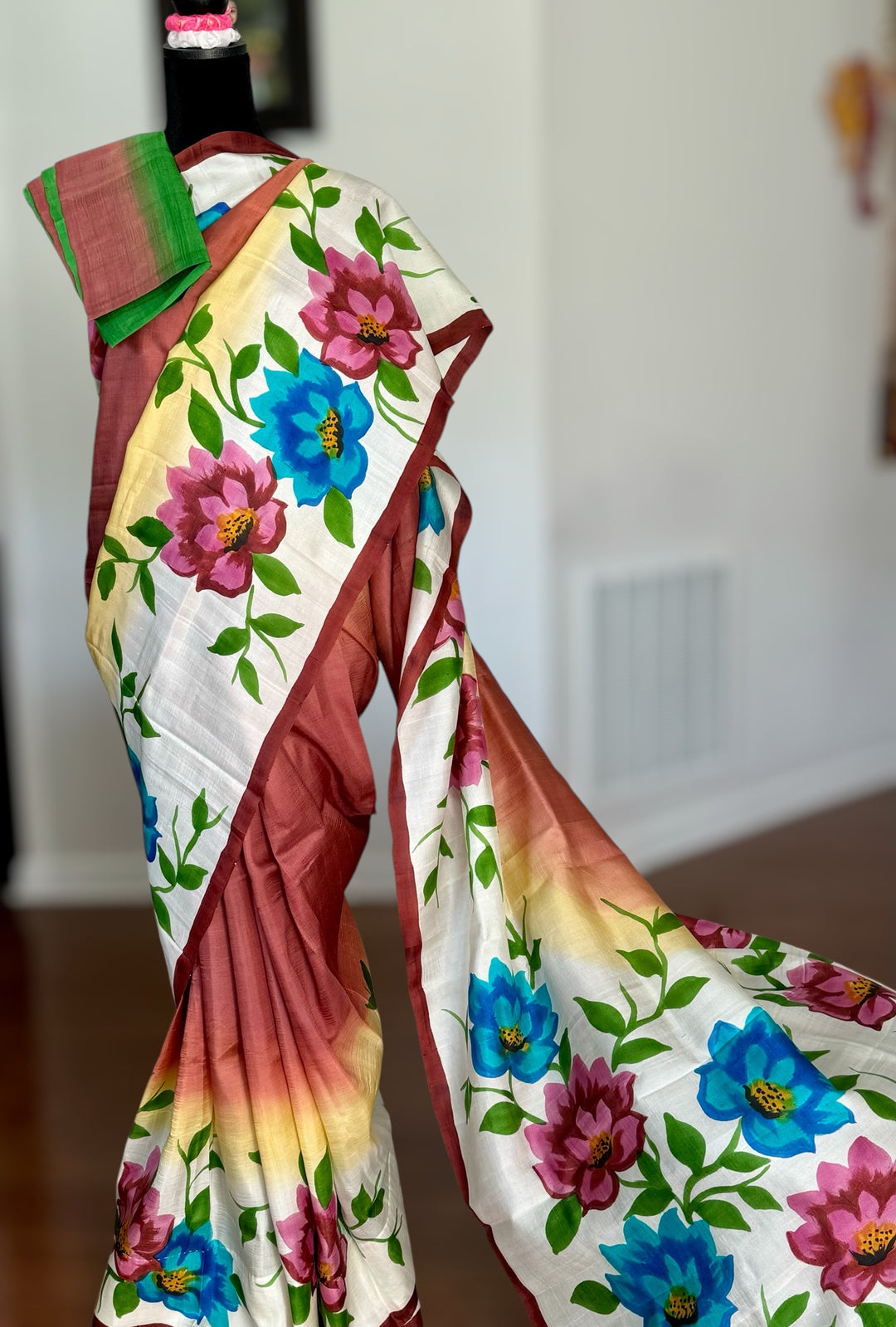 Ombre with beautiful flower design Light weight,Hand painted Pure silk saree| Value Vogue