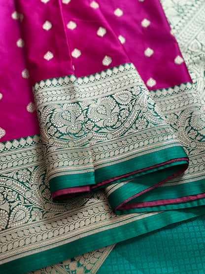 Pink Handloom Banarasi Silk Saree With Stitched Blouse