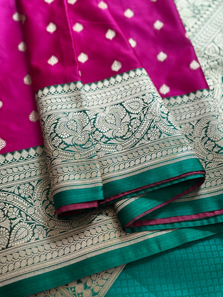 Pink Handloom Banarasi Silk Saree With Stitched Blouse