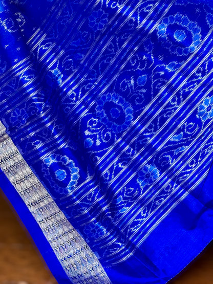 Blue handwoven pasapali Sambalpuri ikat pure silk saree | Odisha weaves