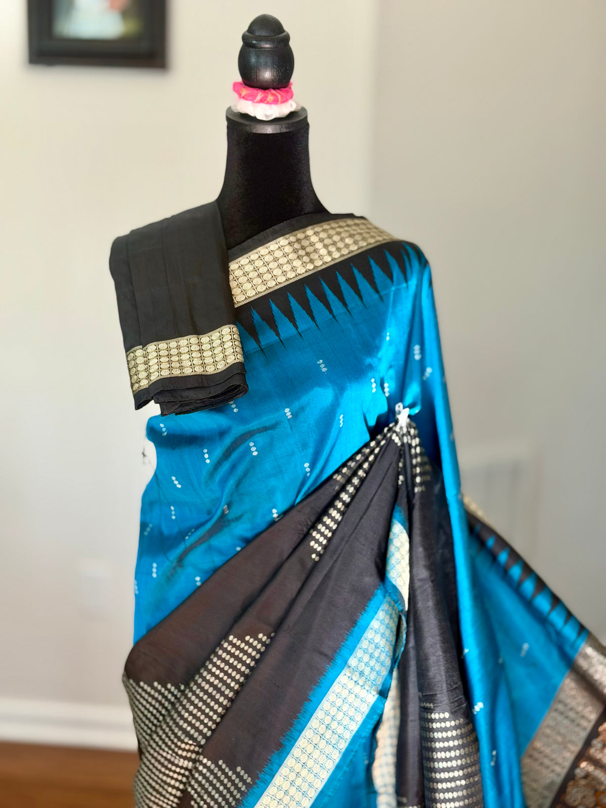 Beautiful Black and blue Handwoven Bomkai Pure Silk Saree –  from Odisha Weaves