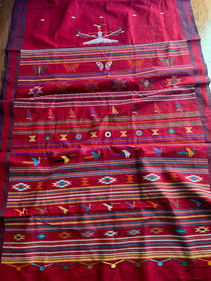 Maroon-ish Red Original Ganjam Bomkai Cotton Saree from Odisha Weaves