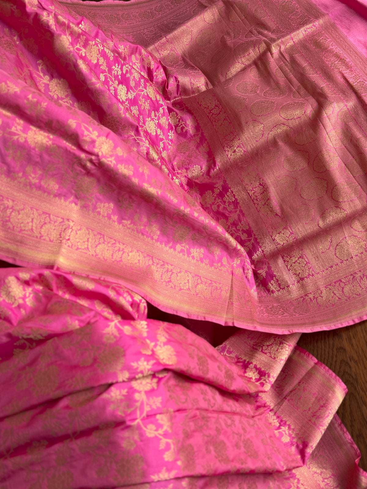 Pink Banarasi handwoven pure silk with floral jaal work