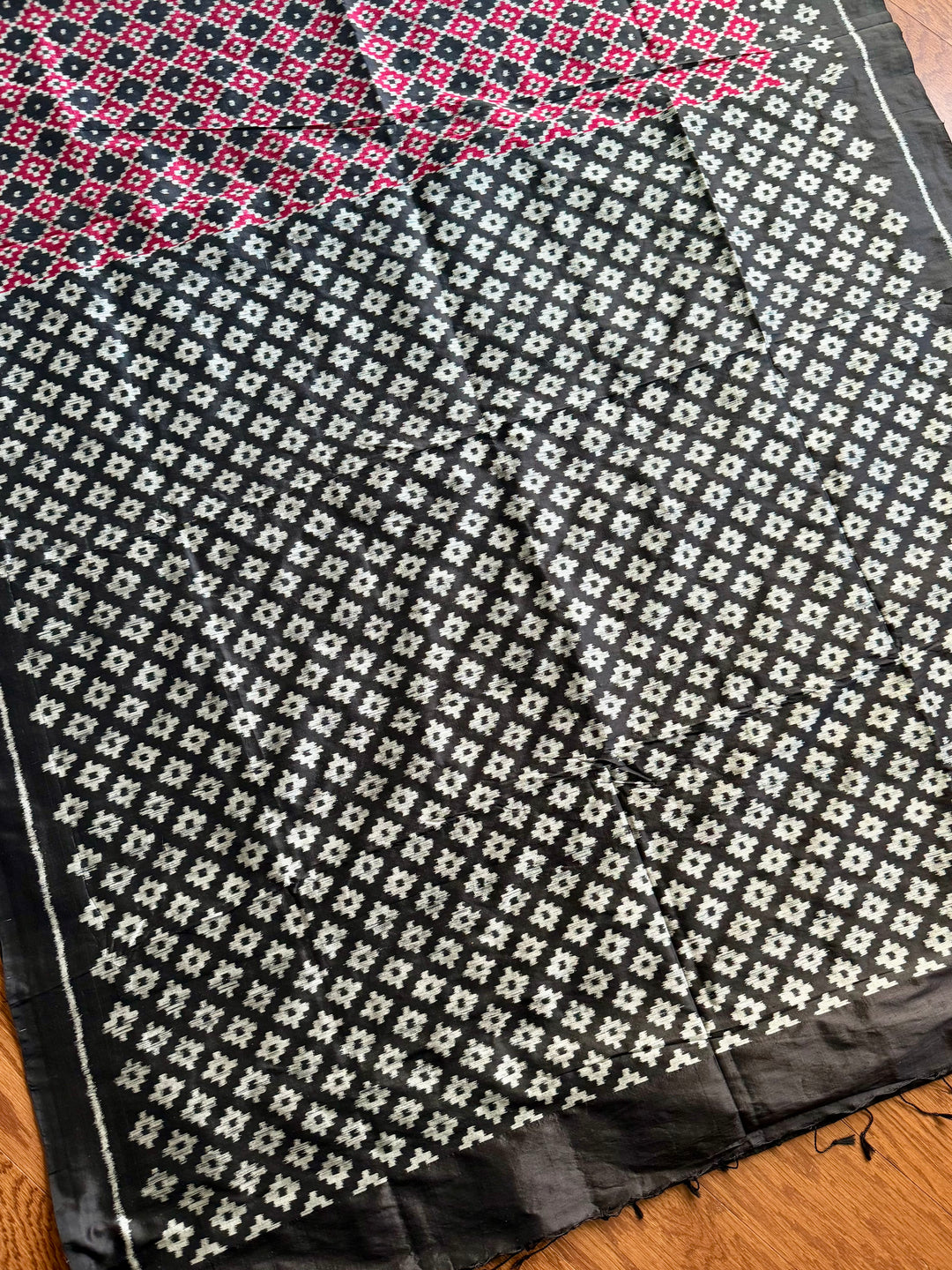 Black with red handwoven ikat pure silk saree|Odisha Weaves|Contemporary Ikat|