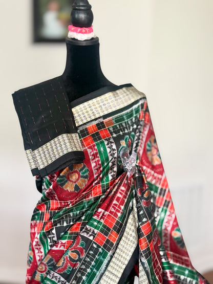 Handwoven Utkal Laxmi Sambalpuri ikat pure silk saree, orange pasapali in body|Odisha Weaves