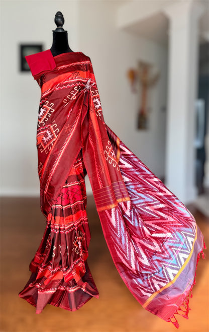 Uzbek inspired Pochampally handwoven ikat pure silk saree