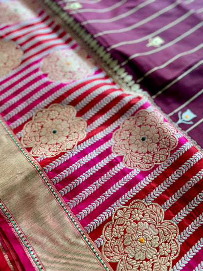 Maroon Luxurious Banarasi pure Katan Silk Saree with Rangkat Border