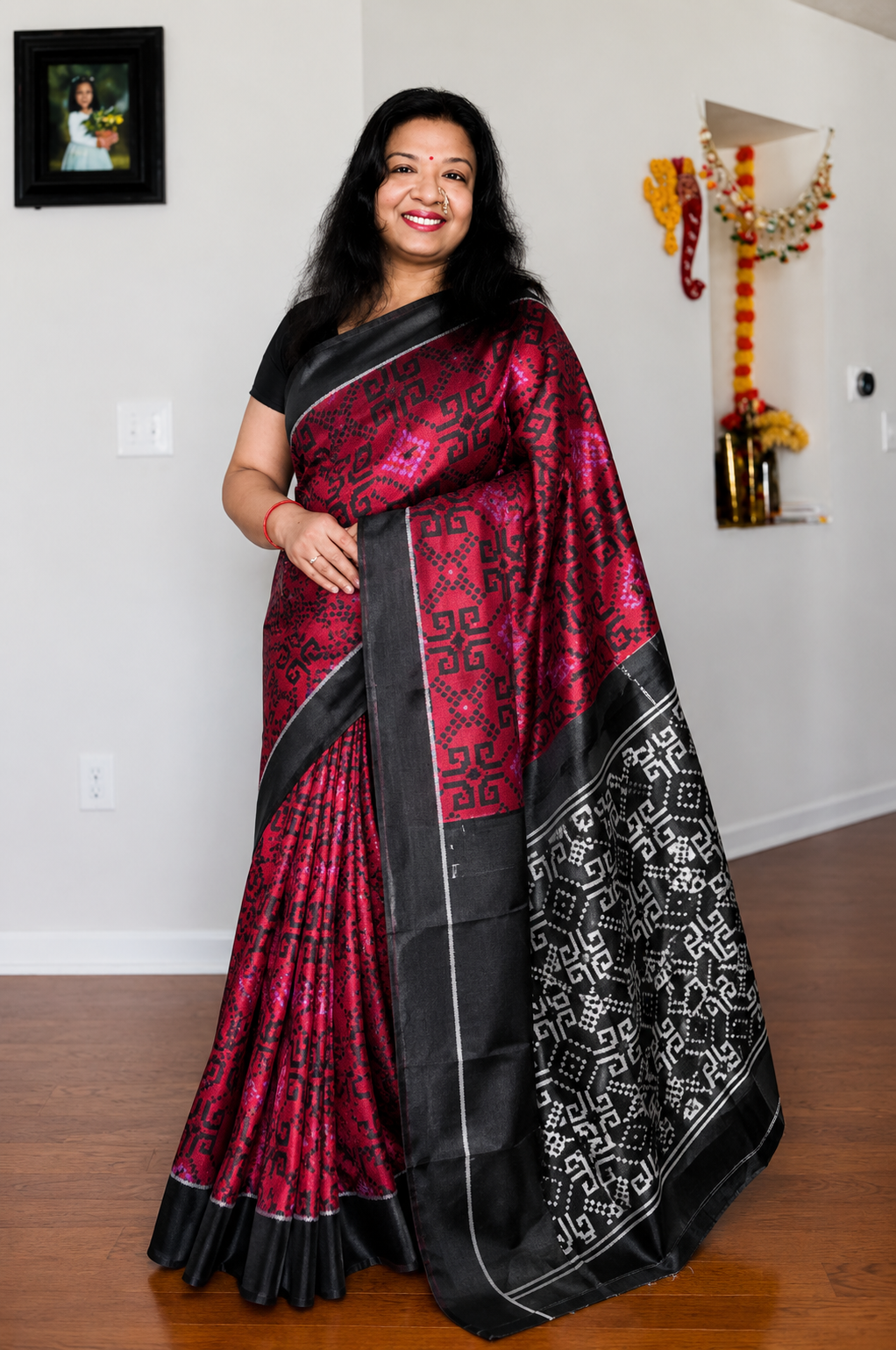 Maroon-ish red contemporary ikat from Odisha Weaves