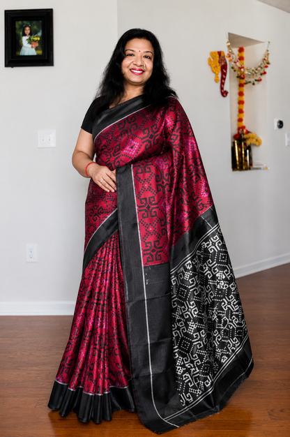 Maroon-ish red contemporary ikat from Odisha Weaves