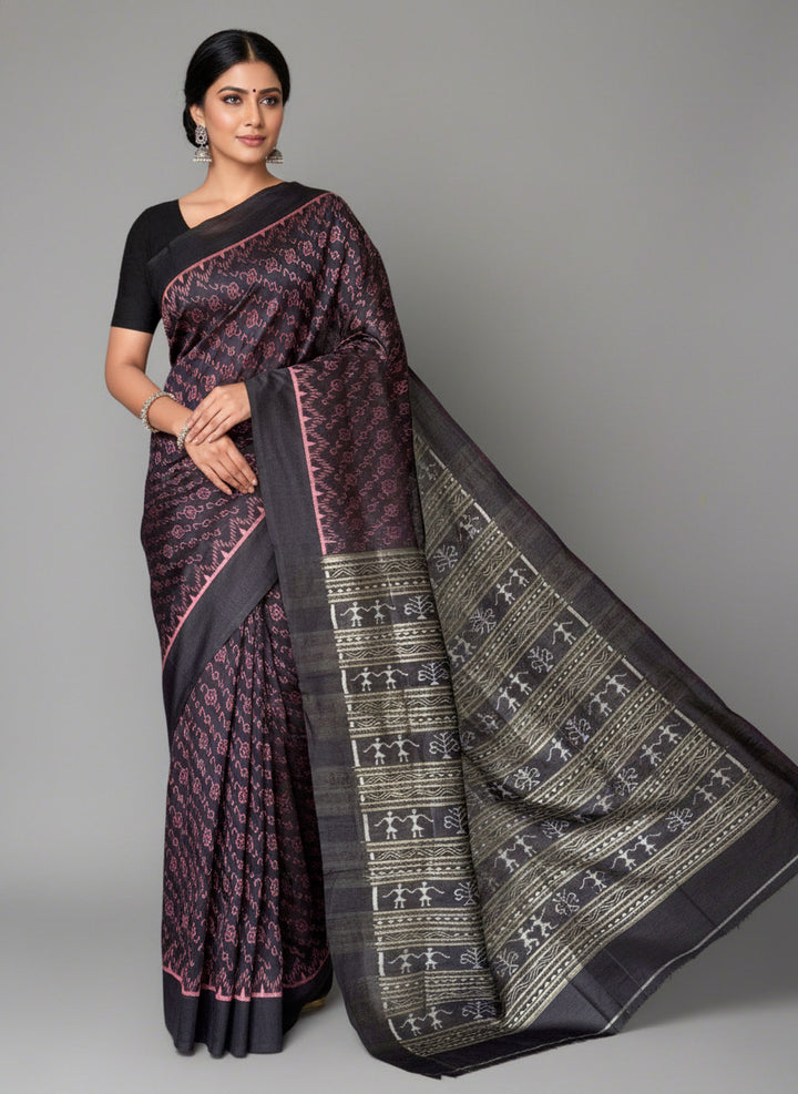 Masterweaved black Sambalpuri Ikat pure silk saree |Odisha Weaves