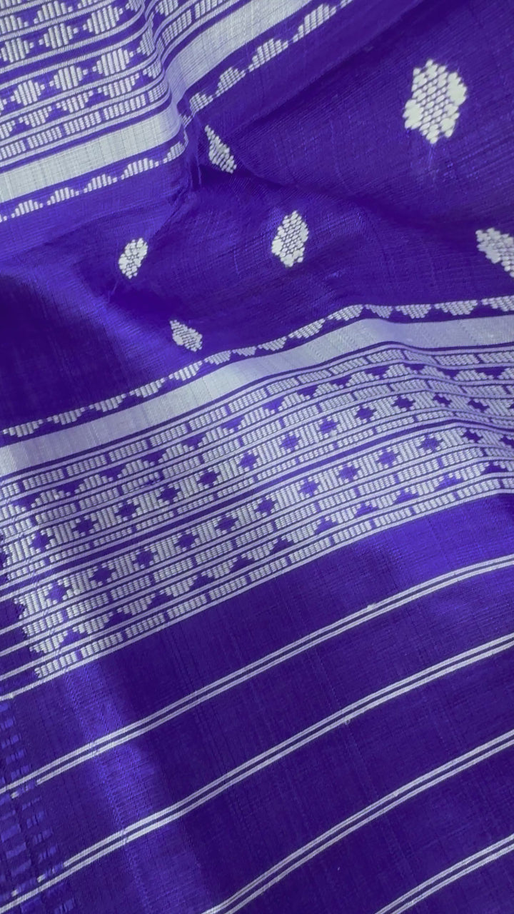 Indigo color traditional weaving Berhampuri Pure Silk Saree with Double pallu