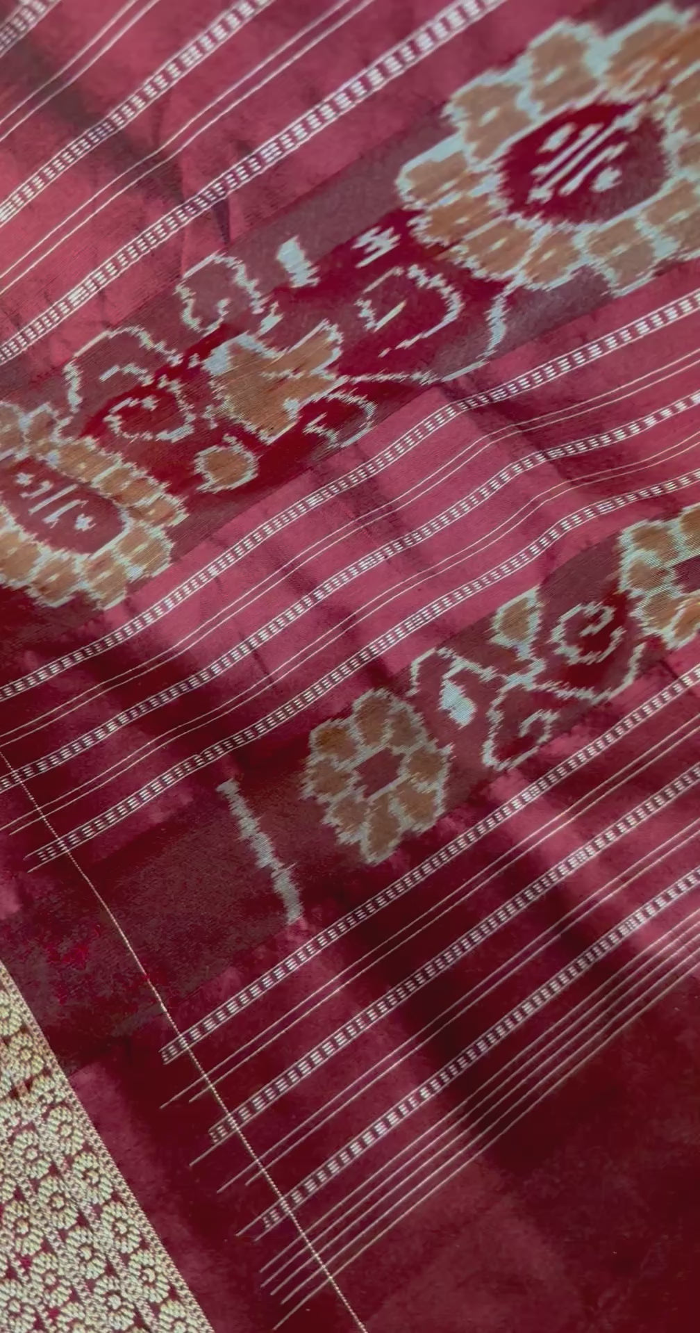 Olive green with maroon handwoven Sambalpuri Ikat Silk saree |Odisha Weaves