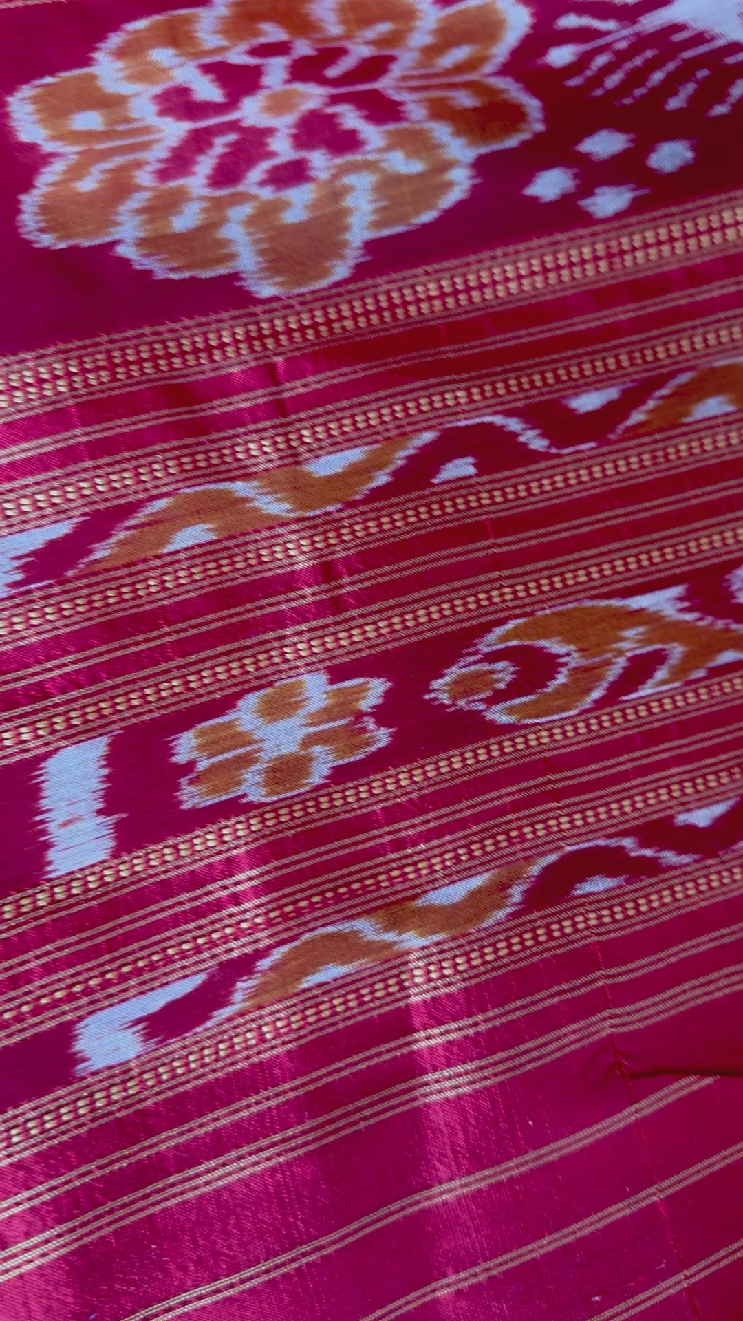 Flower bud design Handwoven Pure Silk ikat Khandua Saree White-Red|Odisha Weaves