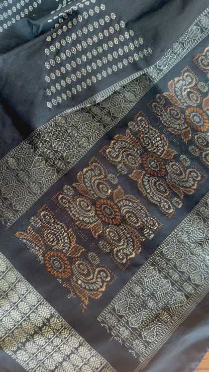 Beautiful Black and blue Handwoven Bomkai Pure Silk Saree –  from Odisha Weaves