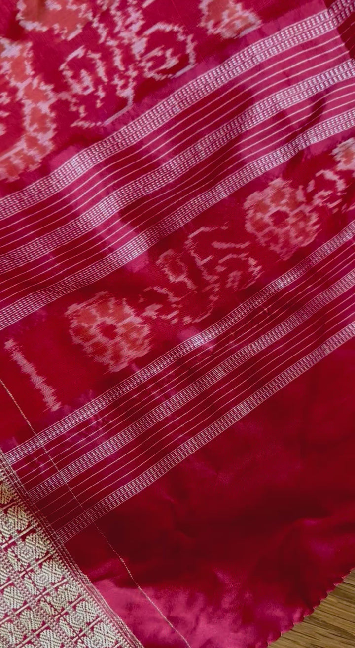 Dark Coral Red handwoven Sambalpuri Ikat Silk saree |Odisha Weaves